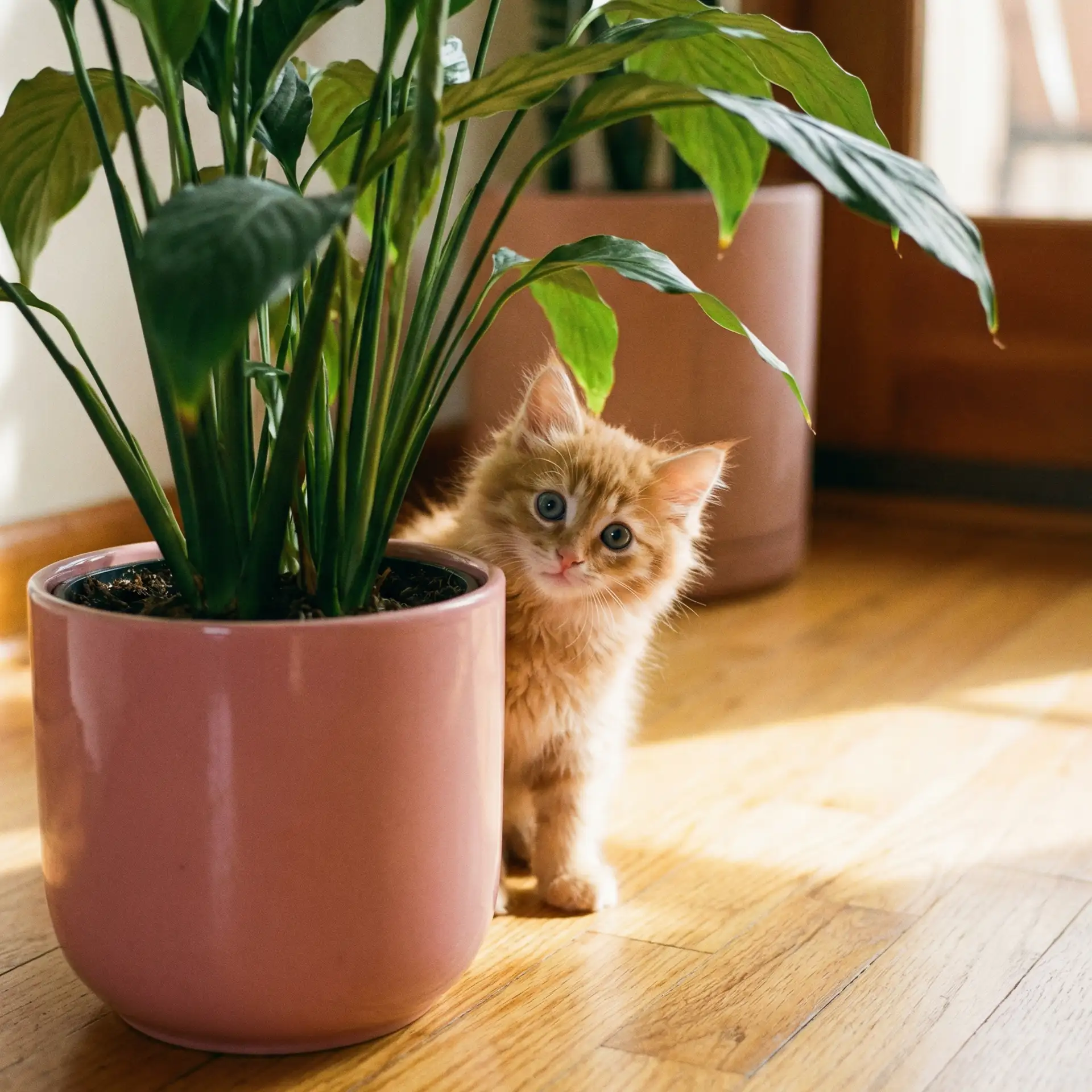 小猫从花盆后探头 - 老狼卡二卡三卡四卡二